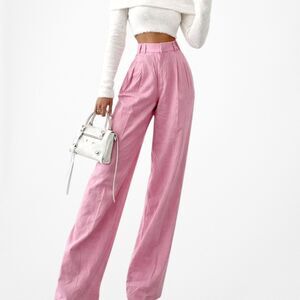 Zara Pink Pleated High Waisted Tailored Straight Leg Linen Pants Size XS/S